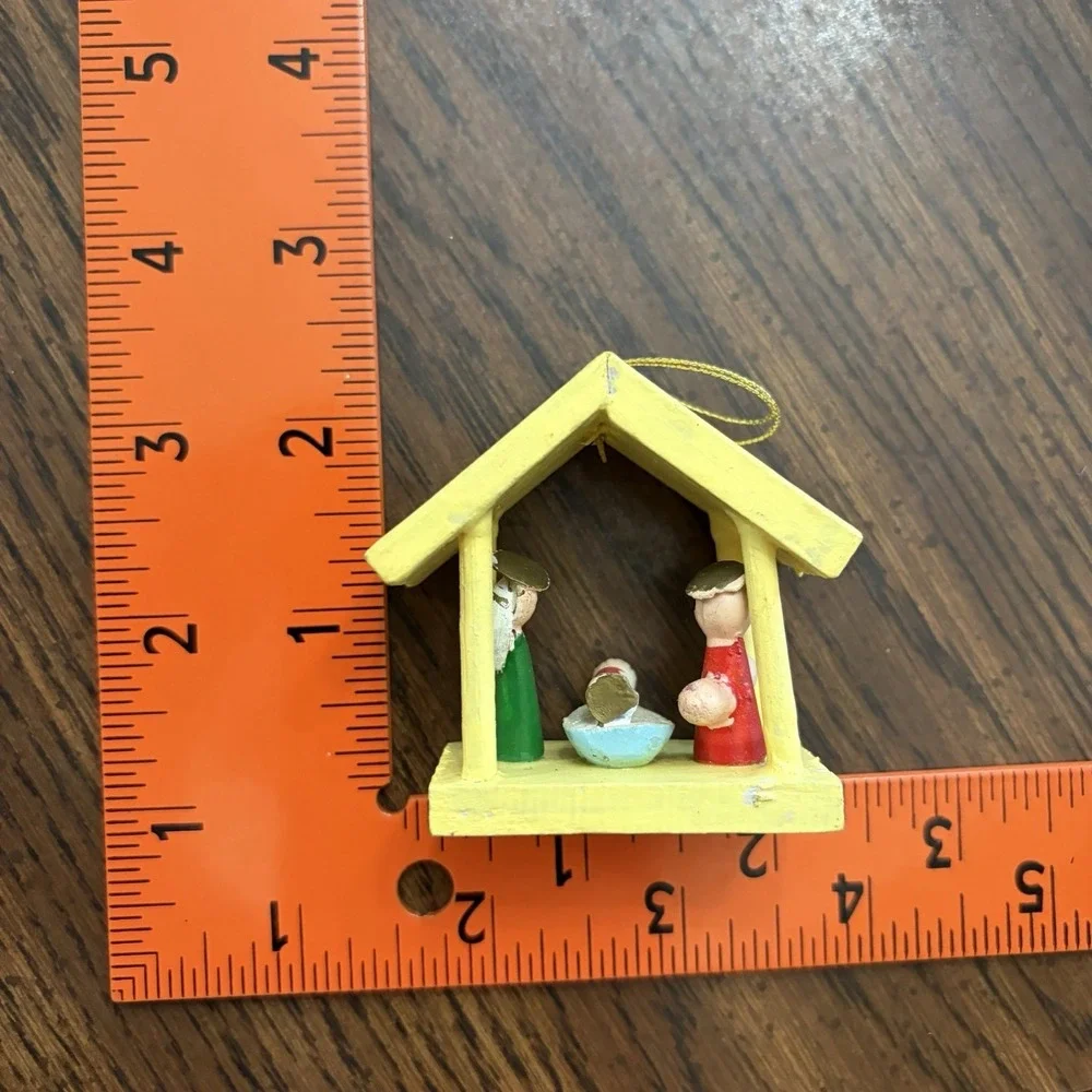 Lot Of 2 Vintage Wooden Nativity Christmas Ornaments Folk Art Decorations
